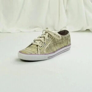Coach 9B "Dee" Tan Plaid Lace Up "C" Logo & Heel Logo Women's Fashion Sneakers